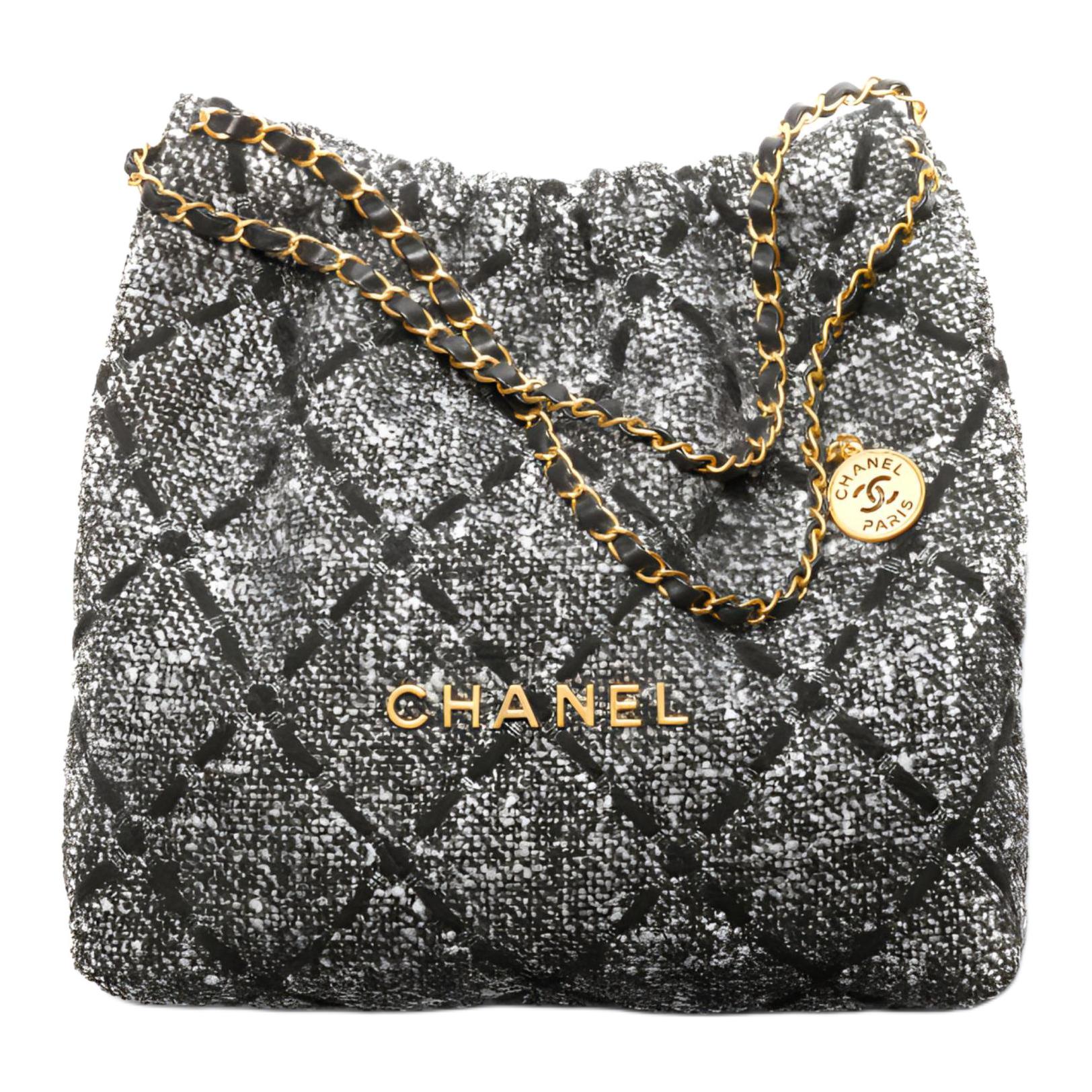 CHANEL 22K Fall Winter 22Bag Twill Wool Tote Bag, Shopping Bag, Handbag, Shoulder Bag Women's Gray