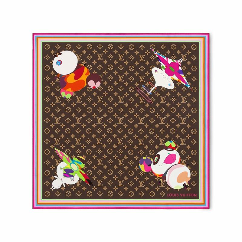Женский платок Louis Vuitton x Takashi Murakami (коричневый)