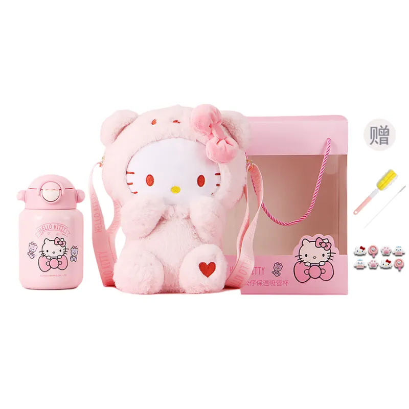Sanrio Sanrio, hello kitty, Hello Kitty, plush doll, cartoon cute glass stainless steel, fuchsia capacious handheld travel teapot with glass, 550 ml