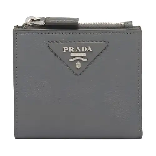 PRADA Leather Wallet Men's Light Gray