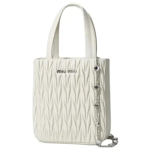 MIU MIU Leather Tote Bag, Shopping Bag, Shoulder Bag, Handbag Women's Ecru