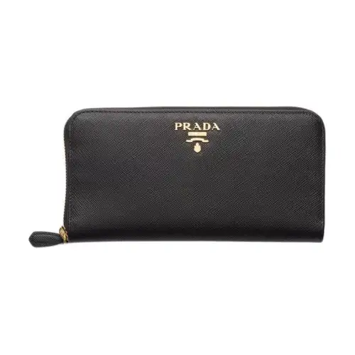 PRADA Cow Leather Wallet Large Women's Black & Light Pink