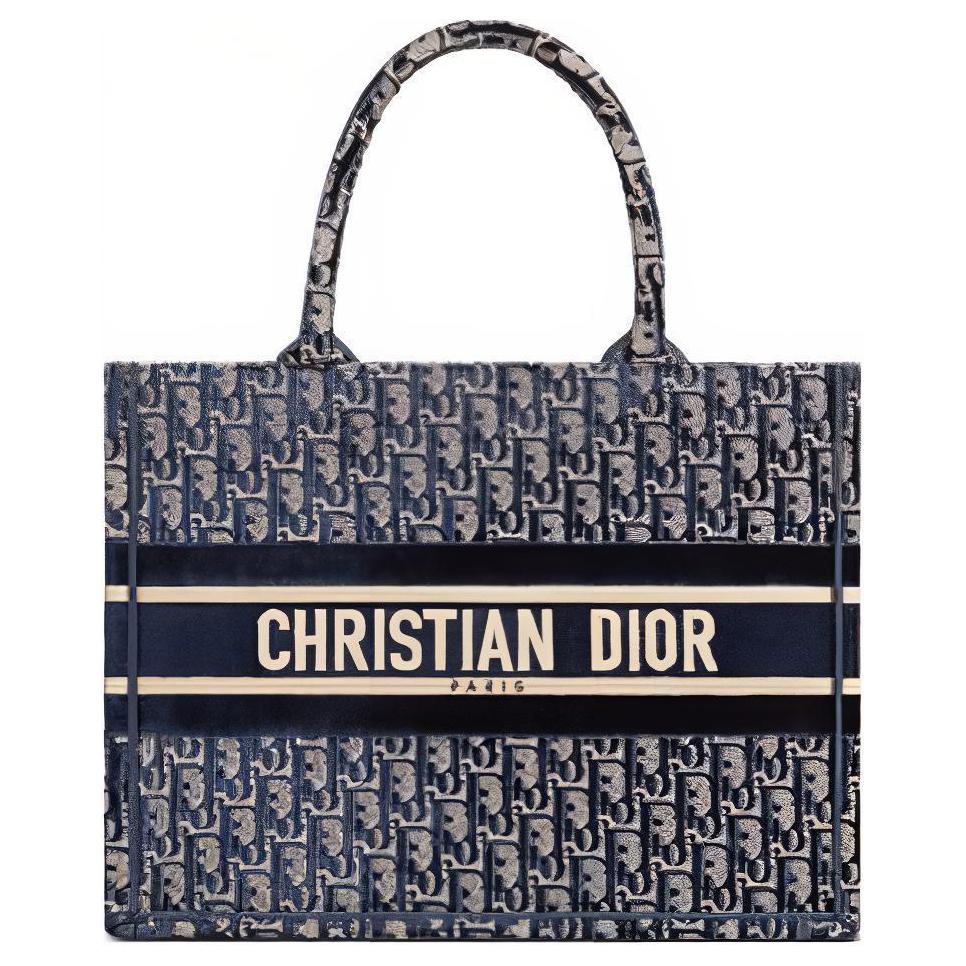 DIOR BookTote Velvet Tote Bag, Shopping Bag, Shoulder Bag, Handbag Medium Women's Dark Blue