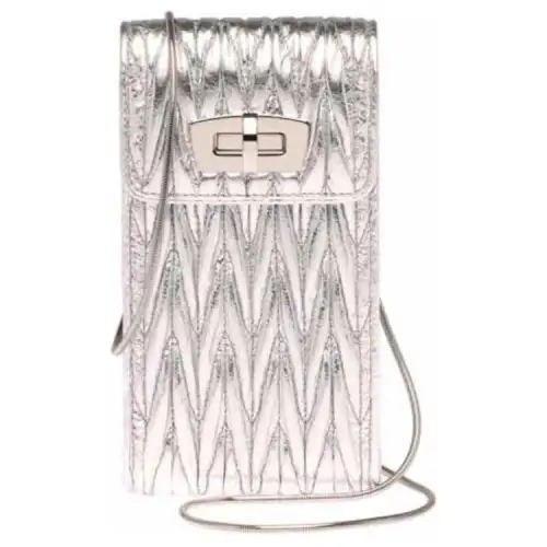 MIU MIU Matelassé Leather Cell Phone Pouch Women's Silver