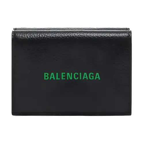 Balenciaga Cash Letter Print Cow Leather Wallet Mini Men's Black