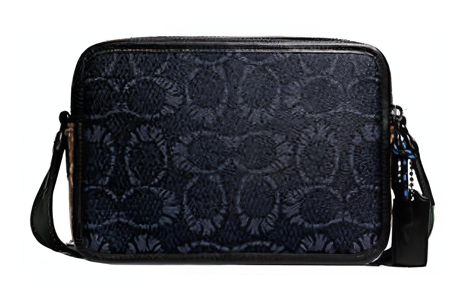 COACH × MBJ Collaboration Charter Coated Canvas With Refined Calfskin Crossbody Bags Small Men's Dark Blue & Brown