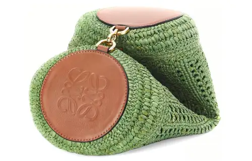 LOEWE Bracelet Woven Raffia With Calfskin Wrist/Portable/Shoulder Bag Women's Green