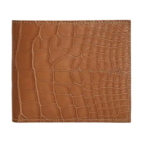 HERMES MC² Euclide Matte Crocodile Leather Wallet Men's 37 Gold Brown