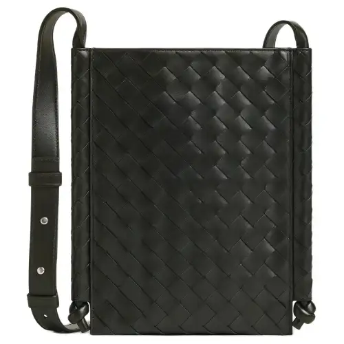 Bottega Veneta Intrecciato Calfskin Crossbody Bag, Shoulder Bag Men's Dark Green