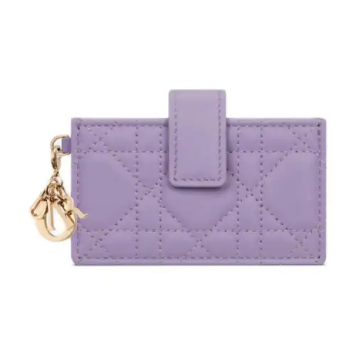 DIOR Lady Dior Lambskin Card Holder Women's Light Purple