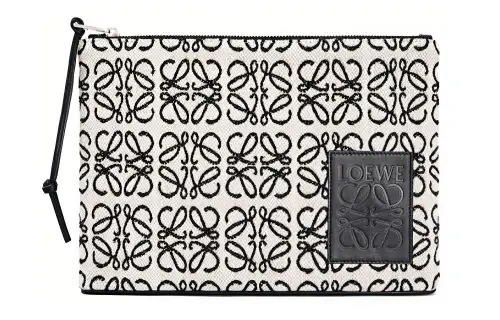 LOEWE Anagram Jacquard Fabric And Cow Leather Clutch Women's Beige/Black Color