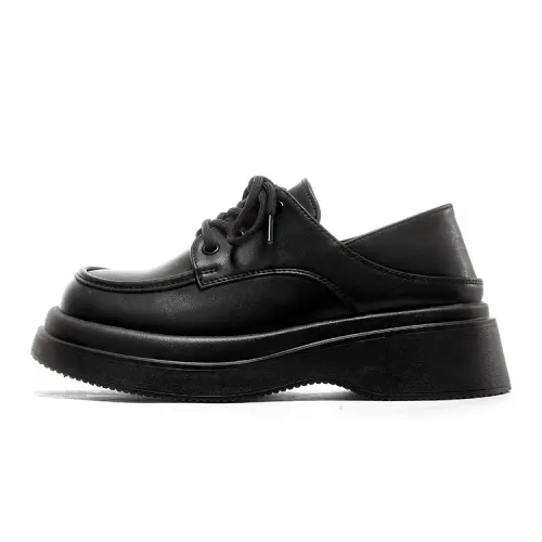 Warrior thick-soled fashion and casual, versatile college style, matte JK small leather shoes, loafers, women, black