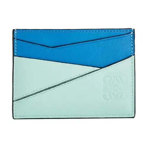 LOEWE Puzzle Cow Leather Card Holder Women's Mint Green/Blue