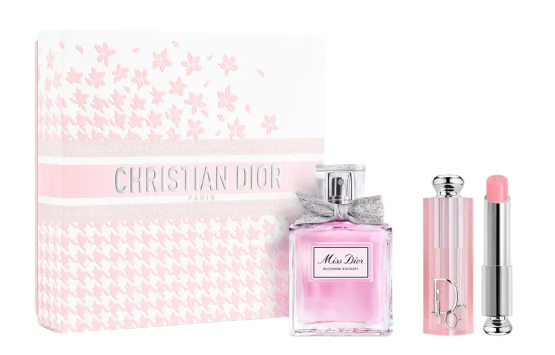 DIOR Lip balm, perfume, set, gift box contains rose for friend, floral print, white musk, 50 ml, 3.2g, Birthday gift