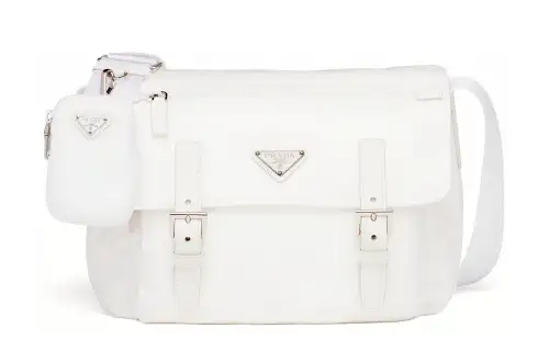 PRADA Re Nylon Recycled Nylon With Leather 2 in 1 Messenger Bag Shoulder Bag, Crossbody Bag Medium Unisex White