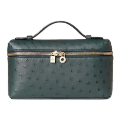 Loro Piana ExtraPocket Ostrich Leather One Shoulder Handbag Regular Women's Brown & Forest Green