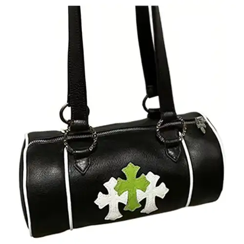 Chrome Hearts Leather Cylinder Bag, Shoulder Bag, Handbag Women's Black