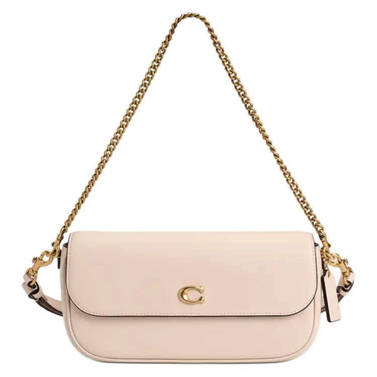 COACH Brook Flap Cow Leather Shoulder Bag Medium Women's Chalk White