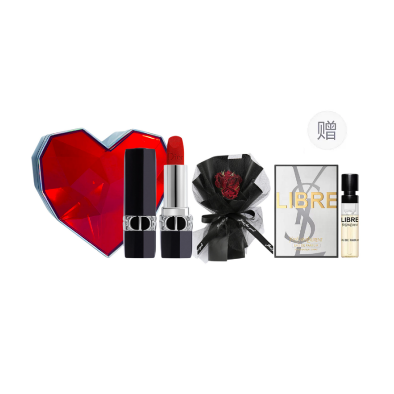 DIOR Dior Fierce Blue Gold/Charming Lipstick/Eau de Libre, Preserved Flower Unicorn Gift Box Set, Matte, Long-Lasting Color 999/720/740/001/004