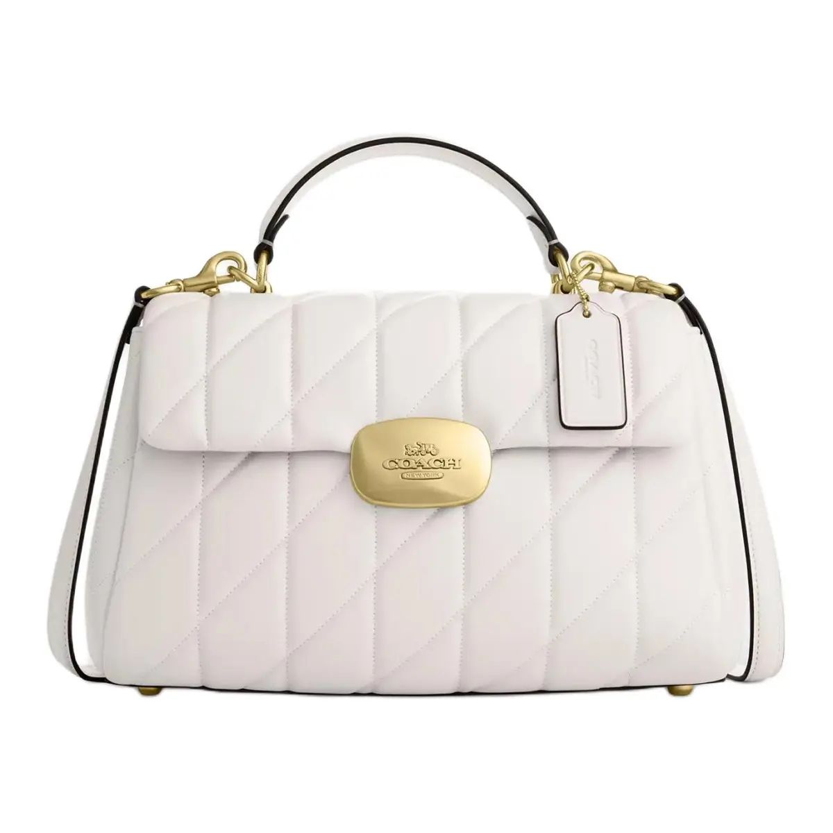 COACH Eliza Nappa Leather One Shoulder Handbag Large Women's Gold & Chalk