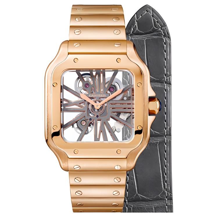 CARTIER SANTOS DE Manual Mechanical Movement 100m Waterproof Men's Watches Watch 39.8*9.08mm Skeleton Dial