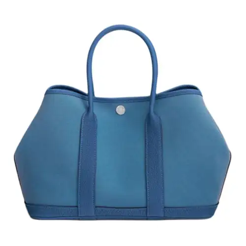 HERMES Garden Party Canvas And Negonda Calfskin Handbag 30 Women's Brighton Blue