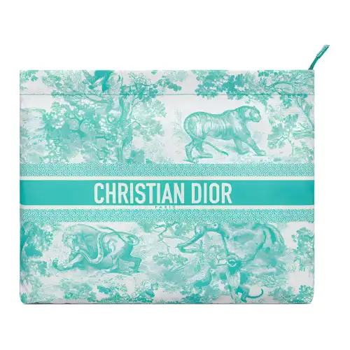DIOR Dior Travel 2024 Resort Series Toile de Jouy Sauvage Graphic Print Technical Fabric Clutch Women's Mint Green