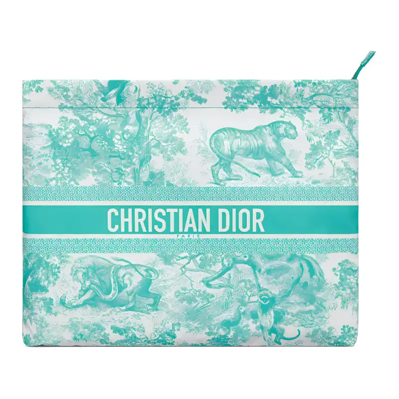 DIOR Dior Travel 2024 Resort Series Toile de Jouy Sauvage Graphic Print Technical Fabric Clutch Women's Mint Green