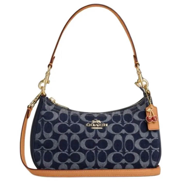 COACH Teri Fabric With Artificial Leather Shoulder Bag Medium Women's Denim Blue