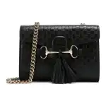 GUCCI Cow Leather Chain Shoulder Bag, Crossbody Bag Small Women's Black