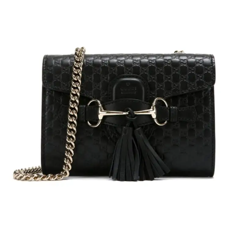 GUCCI Cow Leather Chain Shoulder Bag, Crossbody Bag Small Women's Black