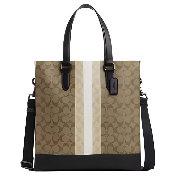COACH Graham Coated Canvas And Smooth Calfskin Tote Bag, Shopping Bag One Shoulder Handbag Large Unisex Brown & Khaki