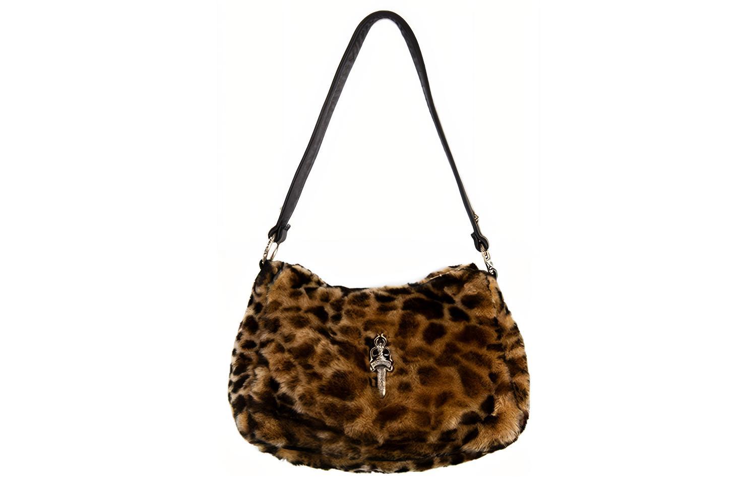 Chrome Hearts Plush Shoulder Bag, Chicken Nugget Bag, Handbag, Shoulder Bag Women's Leopard Print Brown