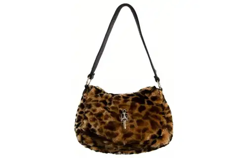 Chrome Hearts Plush Shoulder Bag, Chicken Nugget Bag, Handbag, Shoulder Bag Women's Leopard Print Brown
