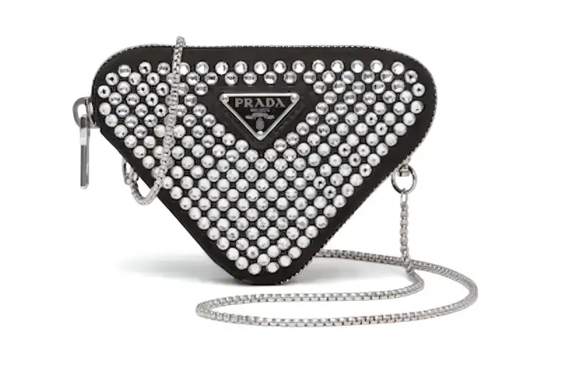 PRADA Crystal Leather Wallet Women's Black