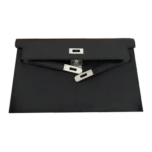 HERMES Kelly Elan Silver Tone Buckle Madame Leather Shoulder Bag, Handbag, Shoulder Bag Women's 89 Noir Black