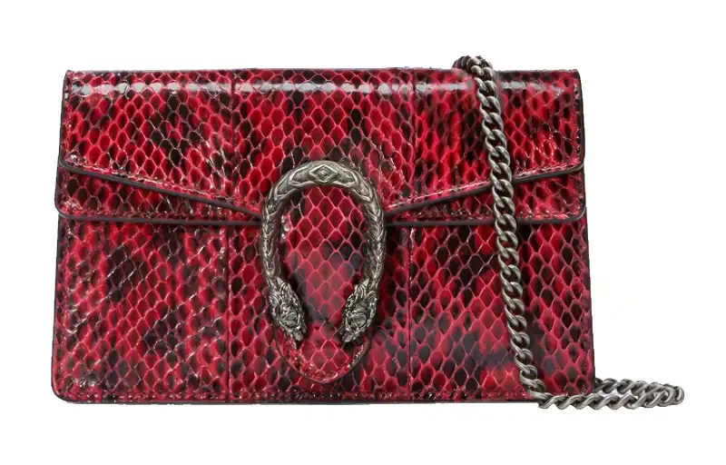 GUCCI Dionysus Python Skin Shoulder Bag, Crossbody Bag Extra Mini Women's Red Lotus Flower