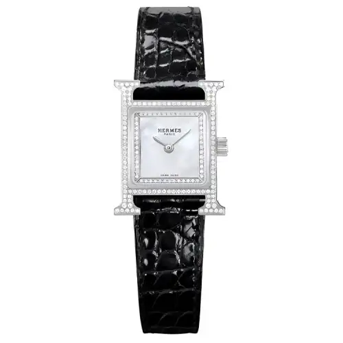 HERMES Heure H Wrist Watches Quartz Movement Genuine Leather Strap 20mm White Dial Women's Watch 30m Water Resistant