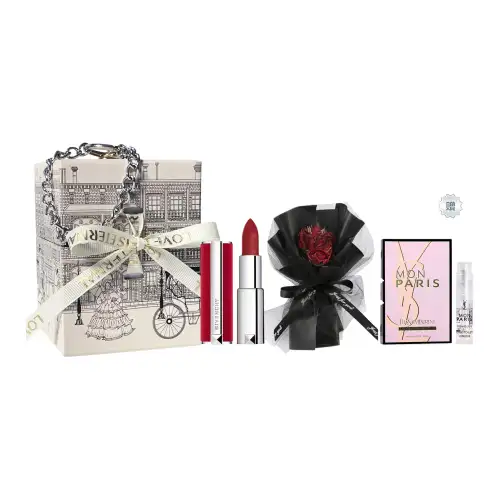 Givenchy, gift box, makeup primer, velvet matte set, lipstick, perfume for professional use, translucent shading, sample