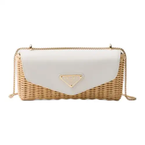 PRADA Leather Shoulder Bag, Crossbody Bag Mini Women's Tan/White