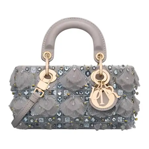 DIOR Lady D Sire Embroidery Fabric Handbag, Shoulder Bag, Crossbody Bag, Handbag Extra Mini Women's Gray