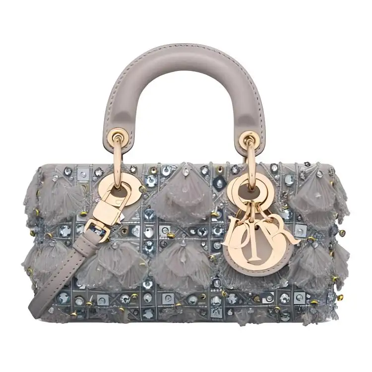 DIOR Lady D Sire Embroidery Fabric Handbag, Shoulder Bag, Crossbody Bag, Handbag Extra Mini Women's Gray