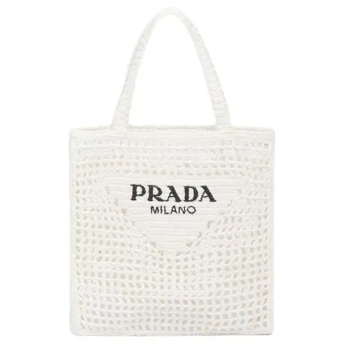 PRADA Raffia One Shoulder Handbag Women's White