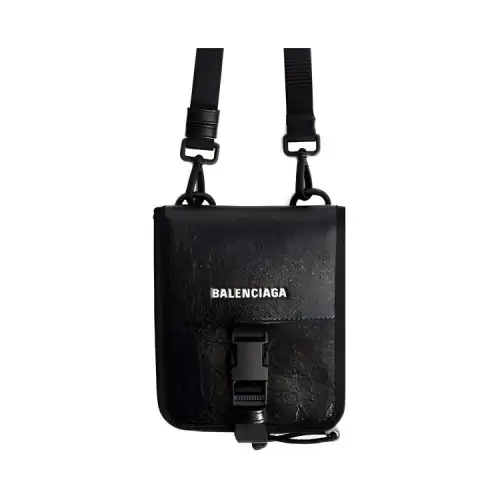 Balenciaga Pleated Leather Shoulder Bag, Crossbody Bag, Card Holder, Wallet Men's Black