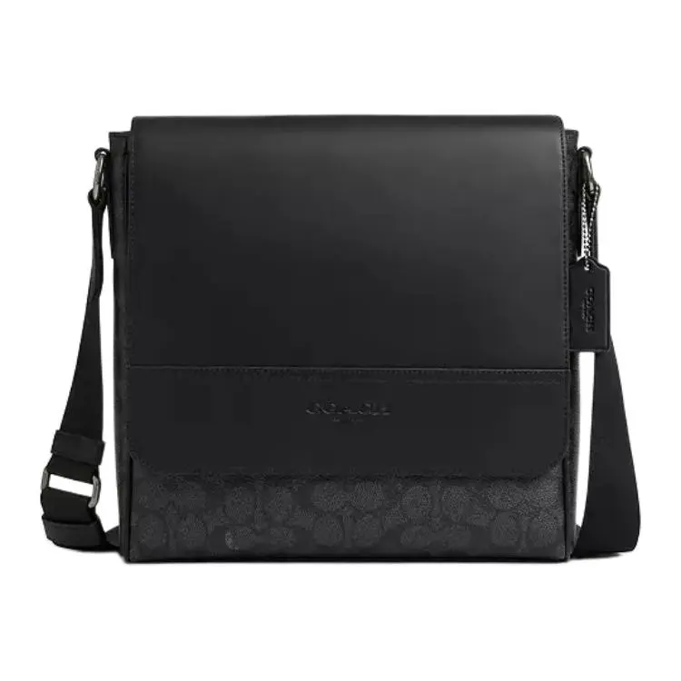 COACH Houston Coated Canvas Shoulder Bag Medium Men's Black