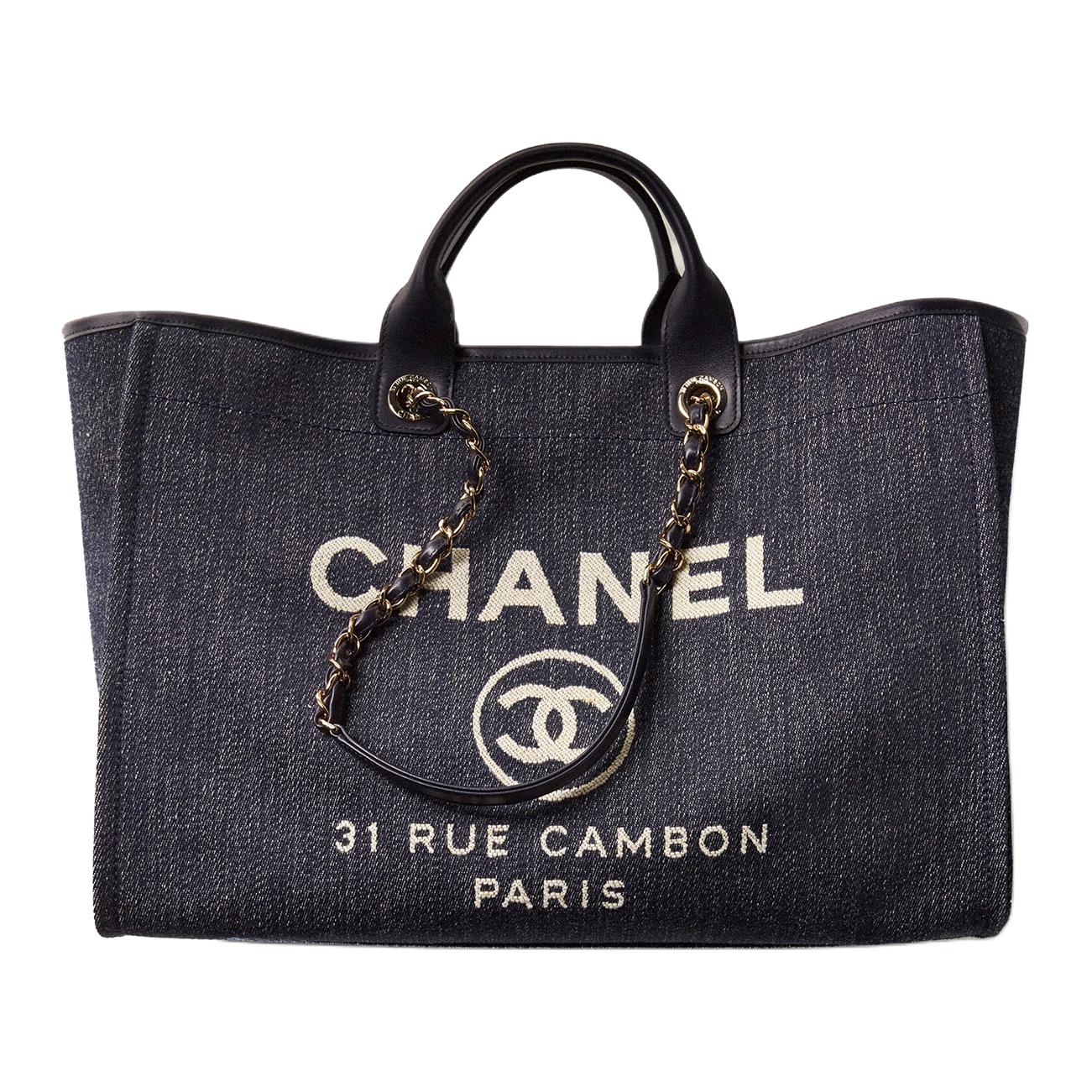 CHANEL Denim With Gold Metal Tote Bag, Shopping Bag, One Shoulder, Handbag Women's Dark Blue/White