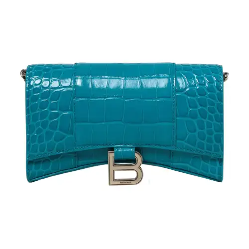 Balenciaga Hourglass Bright Crocodile Pattern Embossed Cow Leather Shoulder Bag, Crossbody Bag, Chain Wallet Women's