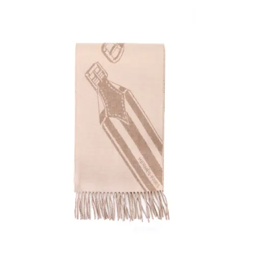HERMES Cashmere Knit Scarves Unisex Khaki