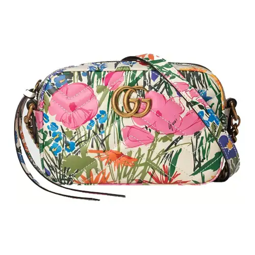 GUCCI Cow Leather Shoulder Bag, Crossbody Bag Medium Women's White & Multicolor