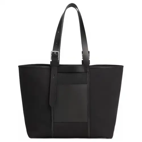 HERMES Etriviere Pocket Goeland Canvas Hunter With Swift Calfskin Handbag Women's Black